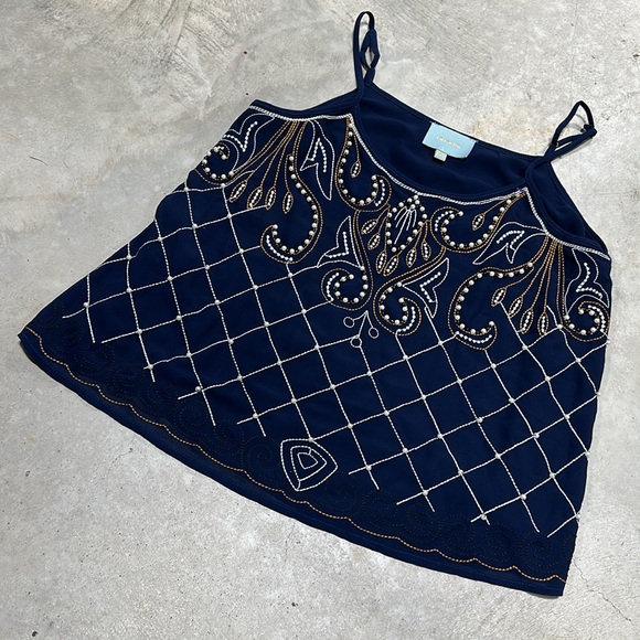 Skies are Blue Navy beaded‎ top / size S / H-9 - Picture 2 of 5